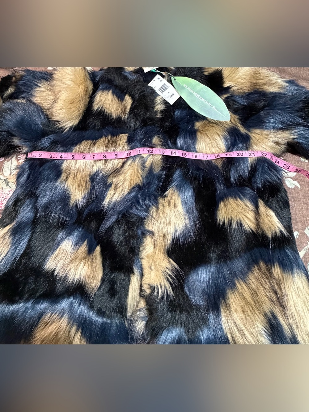 FARM Rio Navy Blue and Tan Faux Fur Coat - Picture 8 of 8